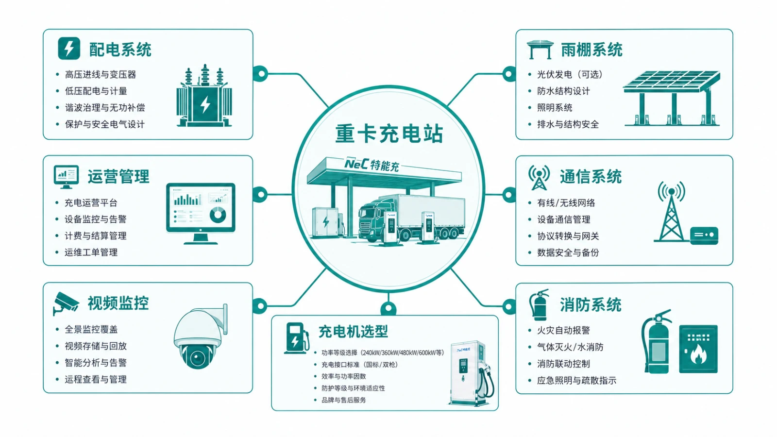 电动重卡充电站功率配置测算-车队规模与桩数推算示意
